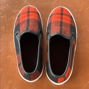Coach Chrissy Red Black Plaid‎ Wool Slip-On Sneakers Women’s Size 6.5